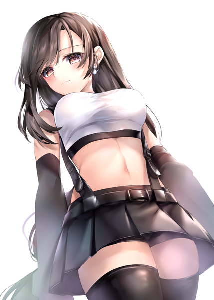 Anime picture 2918x4093 with final fantasy final fantasy vii final fantasy vii remake square enix tifa lockhart hane yuki single long hair tall image looking at viewer blush fringe highres breasts light erotic black hair simple background smile hair between eyes large breasts