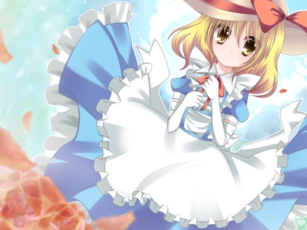 Anime picture 1333x1000 with touhou kana anaberal blonde hair yellow eyes girl dress gloves hat elbow gloves apron