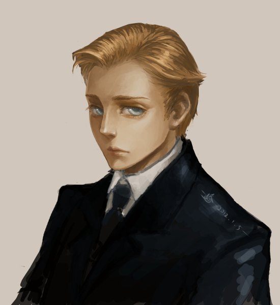 Anime picture 1185x1292 with downton abbey matthew crawley yoku (liuyc) single tall image short hair blue eyes simple background blonde hair formal boy necktie