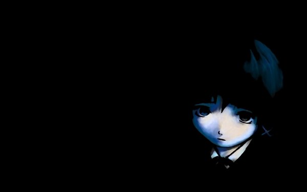 Anime picture 1680x1050 with serial experiments lain iwakura lain single looking at viewer wide image black background face girl