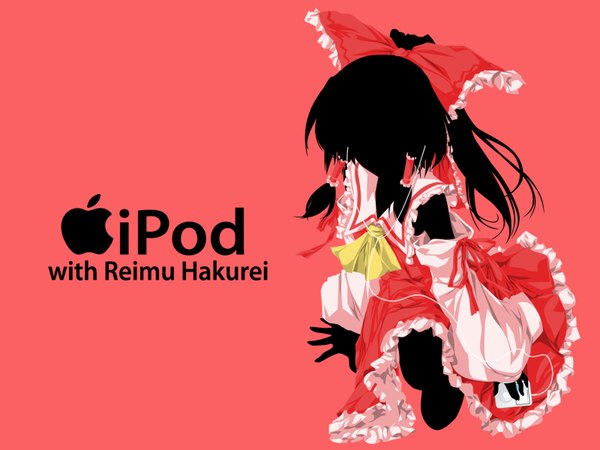 Anime picture 1600x1200 with touhou ipod hakurei reimu highres japanese clothes wallpaper miko parody girl ipod ad