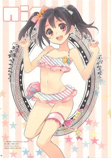 Anime picture 2126x3027 with love live! school idol project sunrise (studio) love live! yazawa nico itou noiji single tall image looking at viewer blush highres short hair open mouth black hair red eyes twintails scan character names short twintails mmm girl