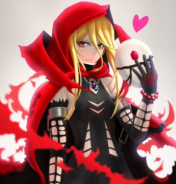 Anime picture 1147x1200 with overlord (maruyama) madhouse evileye (overlord) siraha single long hair tall image looking at viewer fringe simple background blonde hair hair between eyes red eyes standing payot fang (fangs) gradient background girl dress gloves