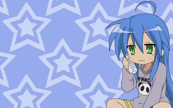 Anime picture 1920x1200 with lucky star kyoto animation izumi konata highres wide image wallpaper blue background girl star (symbol) phone