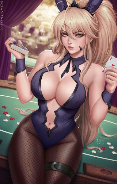 Anime picture 1914x3000 with fate (series) fate/grand order artoria pendragon (all) artoria pendragon (lancer alter) artoria pendragon (swimsuit ruler) (fate) sciamano240 single long hair tall image looking at viewer blush fringe highres breasts light erotic blonde hair hair between eyes large breasts sitting bare shoulders