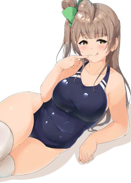 Anime picture 2591x3624 with love live! school idol project sunrise (studio) love live! minami kotori shinonon (iso shino) single long hair tall image looking at viewer blush fringe highres breasts light erotic simple background smile brown hair large breasts white background yellow eyes