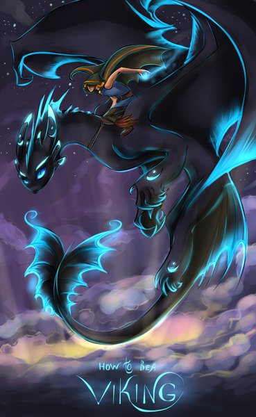 Anime picture 1232x2000 with how to train your dragon dreamworks toothless mergreze tall image blue eyes blonde hair sitting bare shoulders tail magic light sunrise dragon wings boy wings cloak dragon
