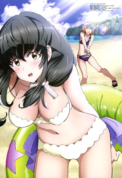Anime picture 4086x5940 with aquarion (series) aquarion logos megami magazine satelight tsukigane maia kikogami kokone long hair tall image blush highres short hair breasts open mouth light erotic black hair large breasts multiple girls brown eyes absurdres official art