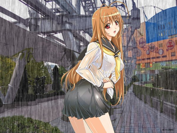 Anime picture 1600x1200 with kuroda kazuya light erotic wet rain girl underwear panties serafuku transparent clothing