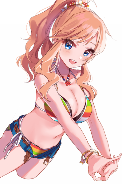 Anime picture 662x1000 with idolmaster idolmaster cinderella girls ootsuki yui sinsihukunokonaka single long hair tall image looking at viewer blush fringe breasts open mouth blue eyes light erotic simple background blonde hair large breasts white background payot cleavage