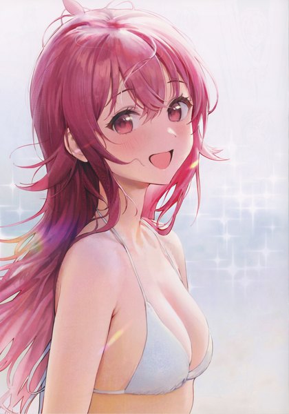 Anime picture 4879x6968 with idolmaster idolmaster shiny colors komiya kaho ame (uten cancel) single long hair tall image looking at viewer blush fringe highres breasts open mouth light erotic smile hair between eyes red eyes absurdres upper body ahoge