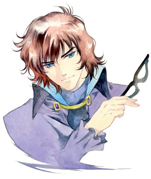 Anime picture 800x951 with rose of versailles andre grandier agahari single tall image short hair blue eyes simple background brown hair white background looking away portrait traditional media watercolor (medium) boy mask