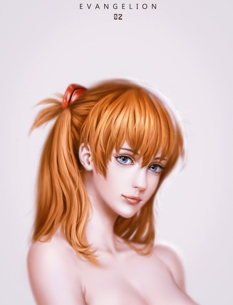 Anime picture 1301x1700 with neon genesis evangelion gainax soryu asuka langley bita (vaderc) single long hair tall image looking at viewer blue eyes light erotic bare shoulders nude lips orange hair realistic girl hair ornament