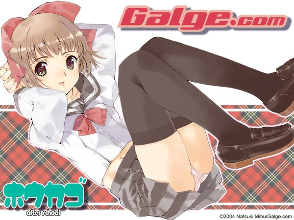 Anime picture 1280x960 with galge.com mibu natsuki light erotic pantyshot girl thighhighs uniform underwear panties serafuku