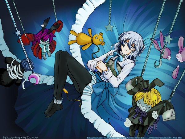 Anime picture 2048x1536 with pandora hearts xebec echo (pandora hearts) mochizuki jun highres signed blue background lolita fashion