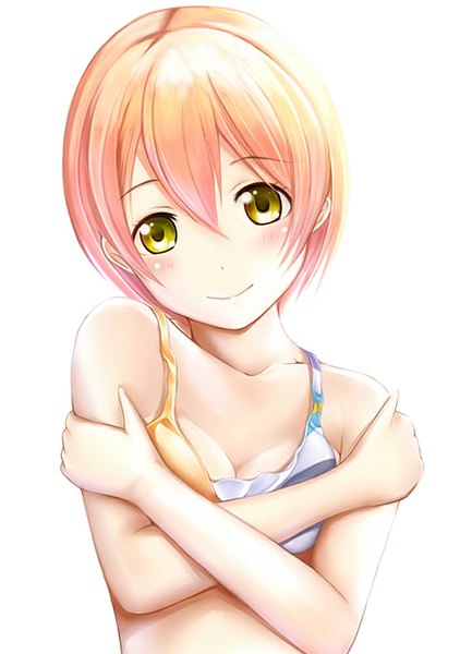 Anime picture 703x1000 with love live! school idol project sunrise (studio) love live! hoshizora rin nannacy7 single tall image looking at viewer blush short hair light erotic smile white background yellow eyes orange hair girl lingerie bra