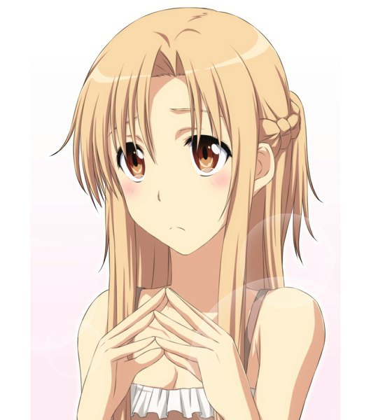 Anime picture 1000x1132 with sword art online a-1 pictures yuuki asuna nori tamago single long hair tall image blush simple background blonde hair brown eyes tears sad girl