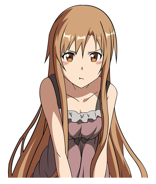 Anime picture 2204x2598 with sword art online a-1 pictures yuuki asuna belmont012 single long hair tall image looking at viewer blush highres brown hair brown eyes transparent background vector :t pout girl dress