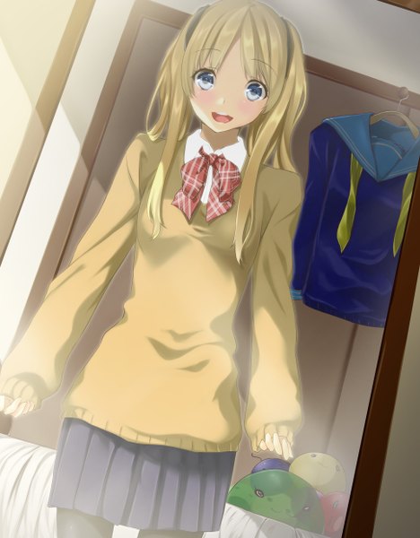 Anime picture 1936x2480 with original unowen long hair tall image blush highres open mouth blue eyes blonde hair girl skirt uniform school uniform miniskirt sweater