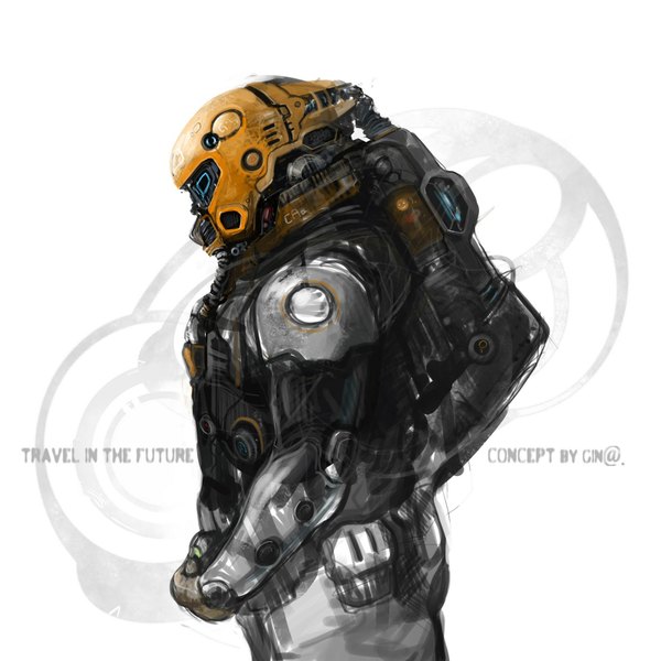 Anime picture 1600x1600 with original gin@ (pixiv) simple background profile armor helmet mecha