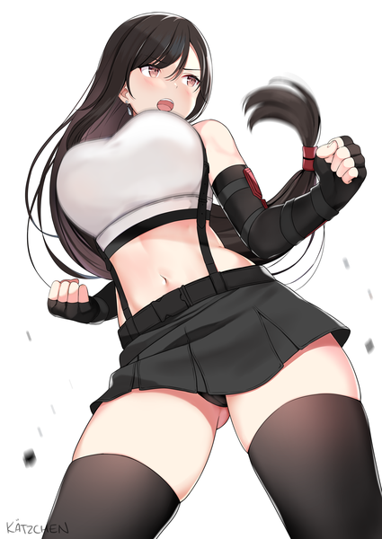 Anime picture 3475x4911 with final fantasy final fantasy vii final fantasy vii remake square enix tifa lockhart kaetzchen single long hair tall image blush fringe highres breasts open mouth light erotic black hair simple background hair between eyes standing white background