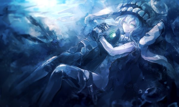 Anime picture 1500x901 with kantai collection wo-class aircraft carrier 60mai long hair wide image grey hair teeth underwater shinkaisei-kan girl gloves black gloves water blood cape bodysuit bubble (bubbles) monster tentacles