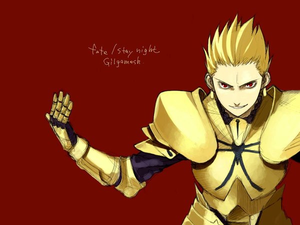Anime picture 1024x768 with fate (series) fate/stay night studio deen type-moon gilgamesh (fate) red background