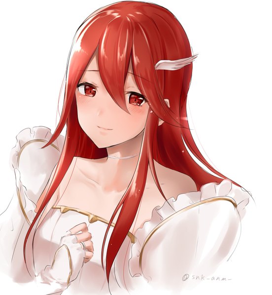 Anime picture 1776x1928 with fire emblem fire emblem awakening fire emblem heroes nintendo cordelia (fire emblem) cordelia (bridal) (fire emblem) snk anm single long hair tall image looking at viewer blush fringe highres simple background smile hair between eyes red eyes white background signed