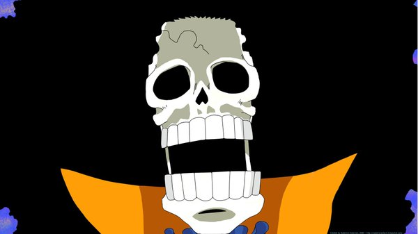 Anime picture 1920x1080 with one piece toei animation brook (one piece) single looking at viewer highres short hair open mouth black hair wide image close-up face skeleton afro boy