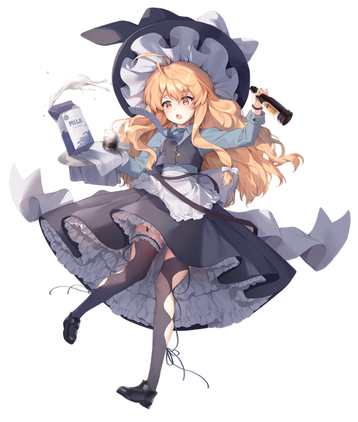 Anime picture 4547x5353 with touhou kirisame marisa hajin single long hair tall image fringe highres open mouth blonde hair hair between eyes holding yellow eyes absurdres full body ahoge long sleeves arm up :o wavy hair