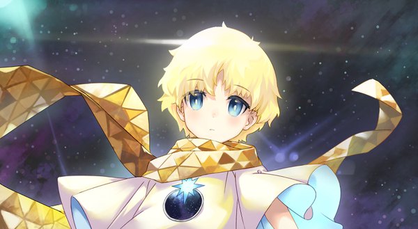 Anime picture 3000x1648 with fate (series) fate/grand order fate/requiem voyager (fate/requiem) shionji ax single highres short hair blue eyes blonde hair wide image upper body cute boy scarf