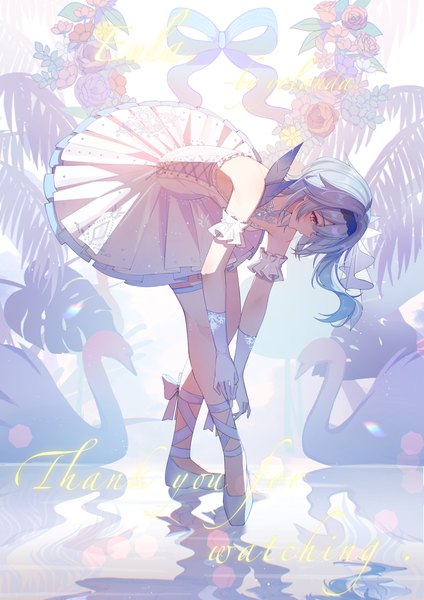 Anime picture 3285x4647 with genshin impact eula lawrence yolanda single long hair tall image highres blue hair absurdres full body profile leaning leaning forward ballerina thank you girl gloves animal shoes white gloves