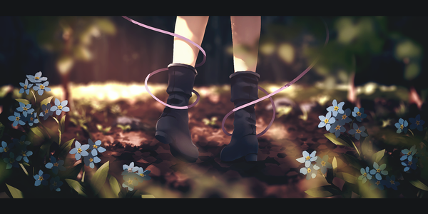 Anime picture 1600x800 with touhou komeiji koishi dise single wide image outdoors letterboxed close-up head out of frame girl flower (flowers) boots