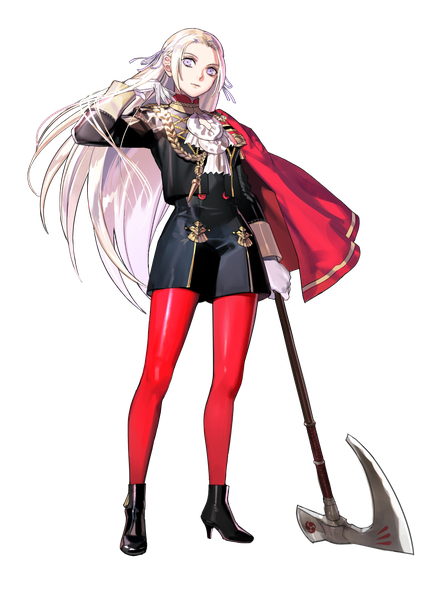 Anime picture 3720x5098 with fire emblem fire emblem: three houses nintendo edelgard von hresvelg kurahana chinatsu single long hair tall image looking at viewer highres standing purple eyes holding absurdres full body white hair arm up rendered girl gloves