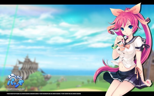 Anime picture 1920x1200 with pangya hana long hair highres blue eyes wide image pink hair ponytail girl serafuku