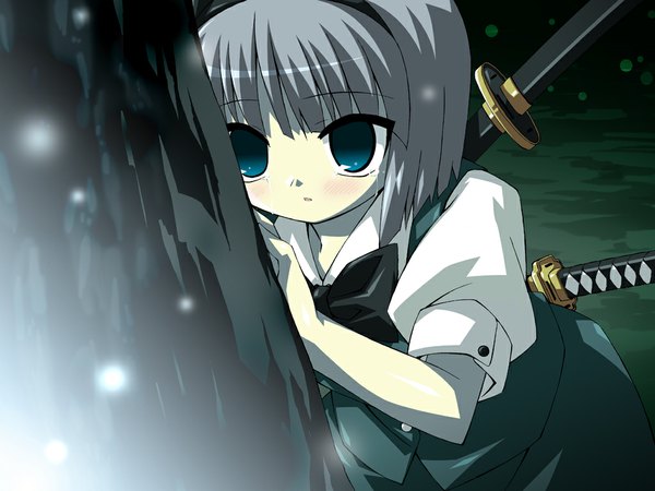 Anime picture 1024x768 with touhou konpaku youmu short hair grey hair girl weapon sword katana
