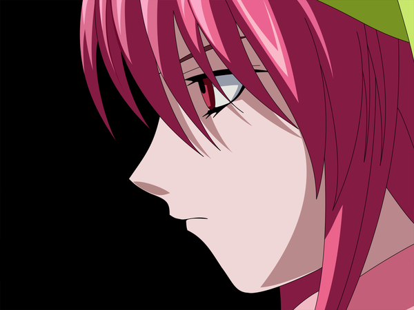 Anime picture 1600x1200 with elfen lied arms corporation lucy single short hair simple background pink hair profile pink eyes black background portrait vector serious girl bonnet