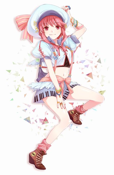 Anime picture 1500x2300 with kill la kill studio trigger jakuzure nonon chim single long hair tall image looking at viewer white background payot pink hair full body pink eyes girl navel boots bracelet beret