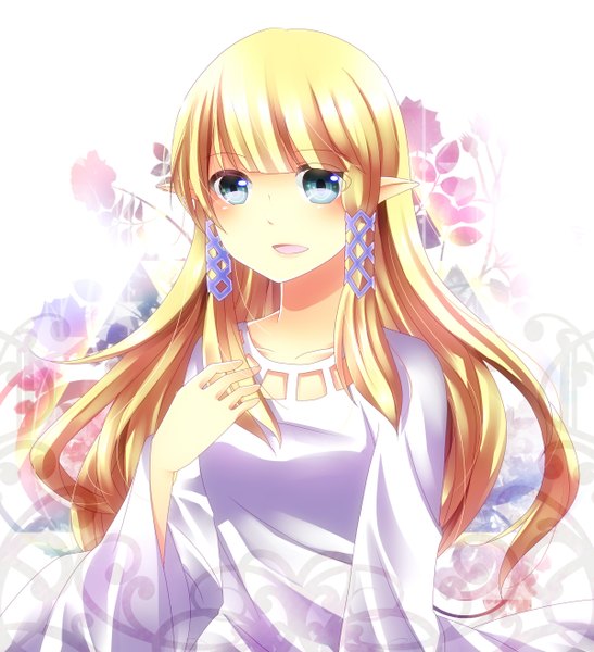 Anime picture 1200x1316 with the legend of zelda nintendo princess zelda single long hair tall image looking at viewer blush open mouth blue eyes blonde hair pointy ears girl dress