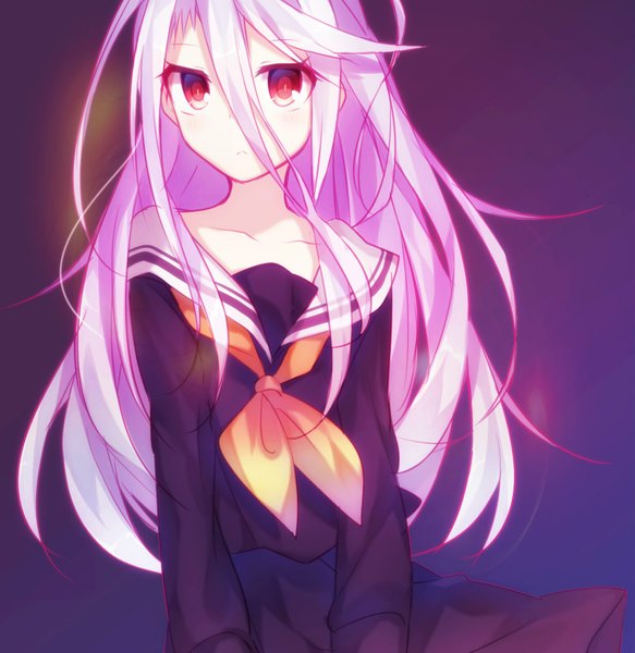 Anime picture 971x1000 with no game no life madhouse shiro (no game no life) single long hair tall image looking at viewer blush fringe hair between eyes red eyes pink hair glow girl skirt uniform serafuku skirt set