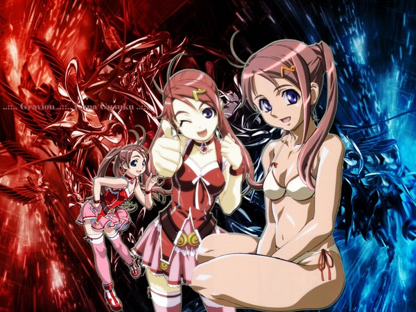 Anime picture 1600x1200 with gravion gonzo gusuku luna multiple girls multiple persona girl 3 girls tagme