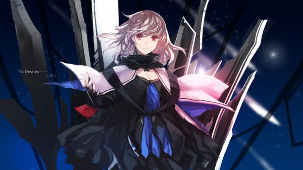 Anime picture 1890x1063 with original pixiv fantasia pixiv fantasia fallen kings paradise (character) swd3e2 single looking at viewer highres short hair red eyes wide image silver hair dark background girl dress gloves scarf fingerless gloves