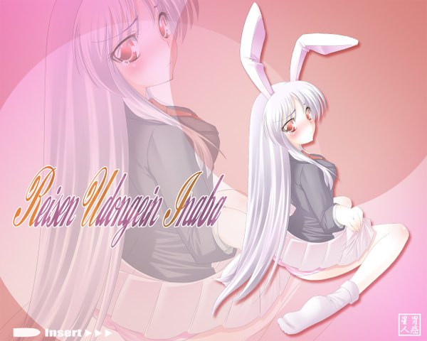 Anime picture 1280x1024 with touhou reisen udongein inaba iganseijin (artist) single long hair blush red eyes sitting white hair looking back bunny ears tears bunny girl zoom layer girl