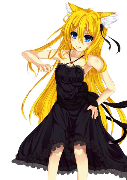 Anime picture 2480x3507 with original kokutou (mimikinngu) single long hair tall image looking at viewer blush highres blue eyes blonde hair simple background white background animal ears tail animal tail light smile cat ears cat girl cat tail girl