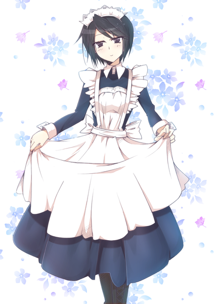 Anime picture 2337x3317 with gj-bu doga kobo mori (gj-bu) shijou hasekura single tall image highres short hair black hair black eyes maid girl flower (flowers) headdress maid headdress