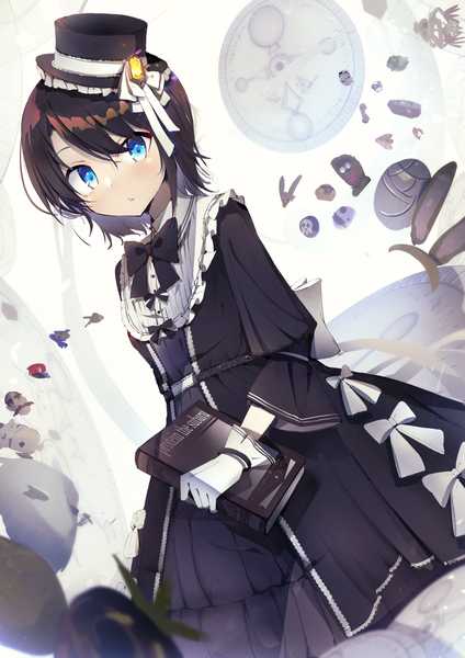 Anime picture 941x1331 with the legend of zelda the legend of zelda: majora's mask virtual youtuber hololive nintendo oozora subaru nekopote single tall image looking at viewer short hair blue eyes black hair lolita fashion goth-loli girl gloves hat frills white gloves