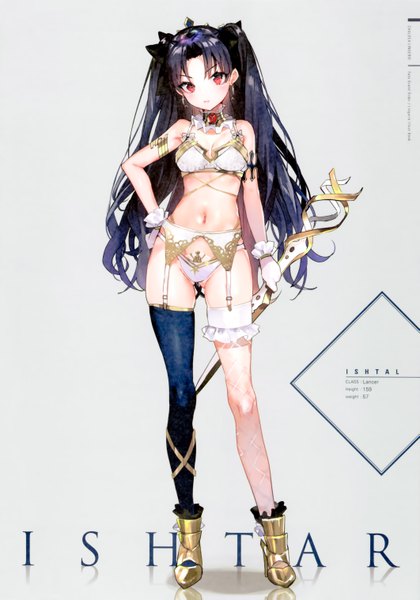 Anime picture 4244x6066 with fate (series) fate/grand order ishtar (fate) nekometaru single long hair tall image looking at viewer blush fringe highres breasts open mouth light erotic black hair simple background red eyes standing holding absurdres
