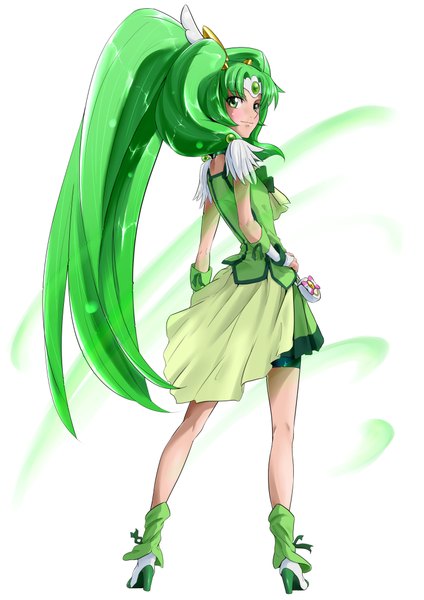 Anime picture 1446x2045 with precure smile precure! toei animation midorikawa nao cure march nukosann single long hair tall image white background green eyes ponytail green hair girl dress
