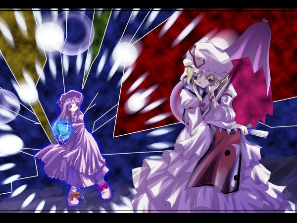 Anime picture 1024x768 with touhou patchouli knowledge yakumo yukari girl tagme