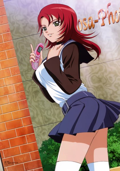 Anime picture 4889x6958 with mai hime sunrise (studio) megami magazine yuuki nao tall image highres green eyes absurdres red hair official art girl thighhighs miniskirt phone